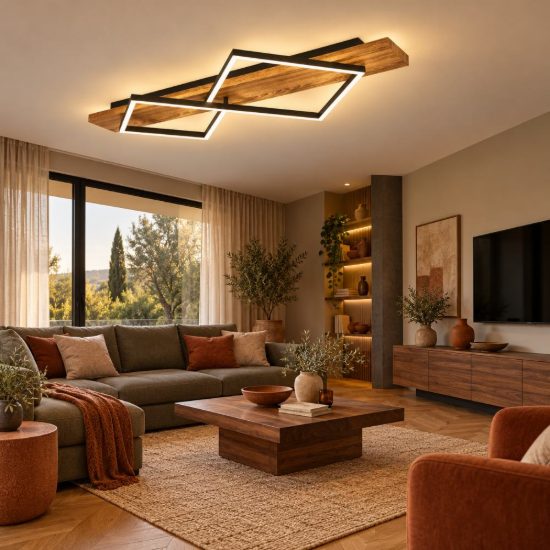 Eglo boyal plafoniera led 28w 3000k 78cm per soggiorno rustica 2 luci nero e marrone rustico