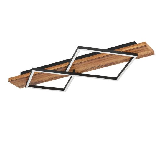 Eglo boyal plafoniera led 28w 3000k 78cm per soggiorno rustica 2 luci nero e marrone rustico