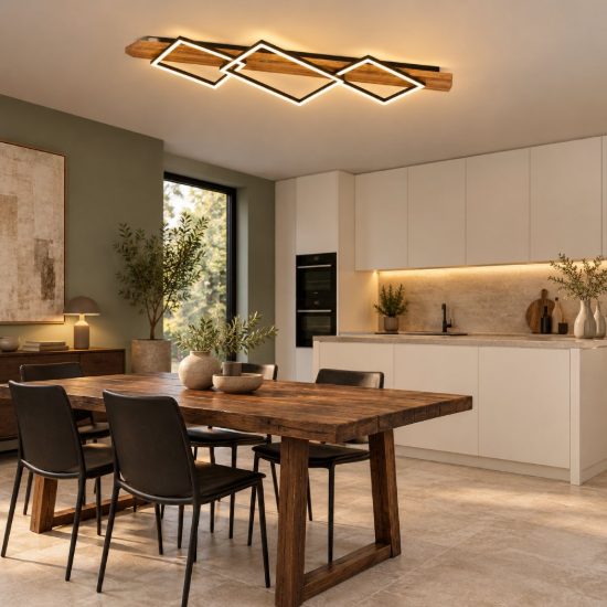 Eglo boyal plafoniera led 42w 3000k 101cm per soggiorno rustica 3 luci nero e marrone rustico