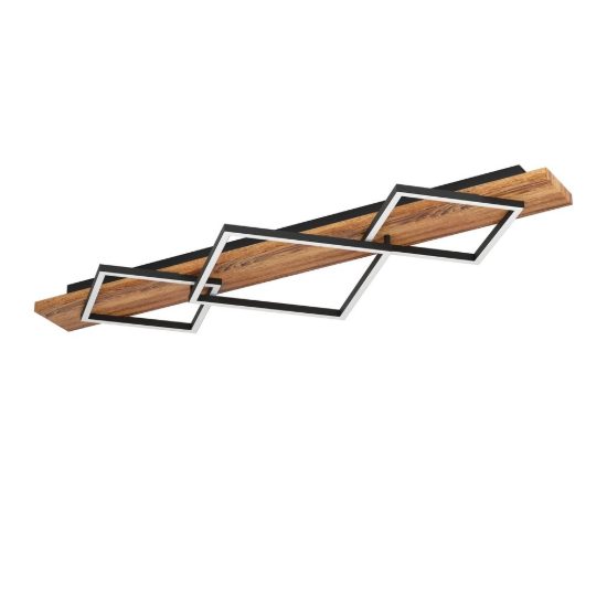 Eglo boyal plafoniera led 42w 3000k 101cm per soggiorno rustica 3 luci nero e marrone rustico