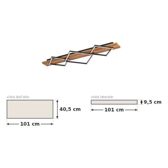 Eglo boyal plafoniera led 42w 3000k 101cm per soggiorno rustica 3 luci nero e marrone rustico