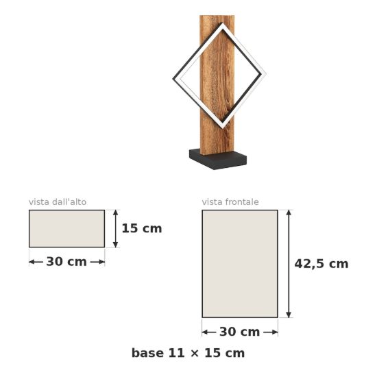 Eglo boyal lampada da tavolo led 13w 3000k 42,5cm per soggiorno rustica nero e marrone rustico