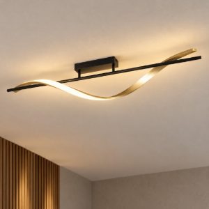 Eglo conaprato plafoniera led 20w cct 2700k 6500k 115cm per cucina moderna nero e ottone spazzolato