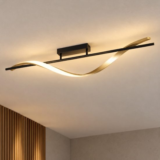 Eglo conaprato plafoniera led 20w cct 2700k 6500k 115cm per cucina moderna nero e ottone spazzolato