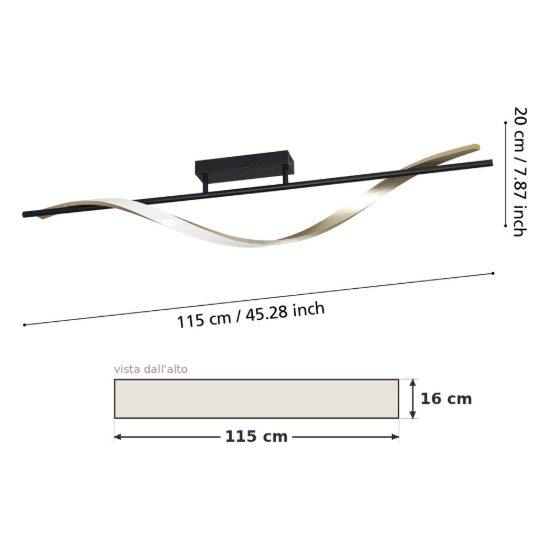 Eglo conaprato plafoniera led 20w cct 2700k 6500k 115cm per cucina moderna nero e ottone spazzolato