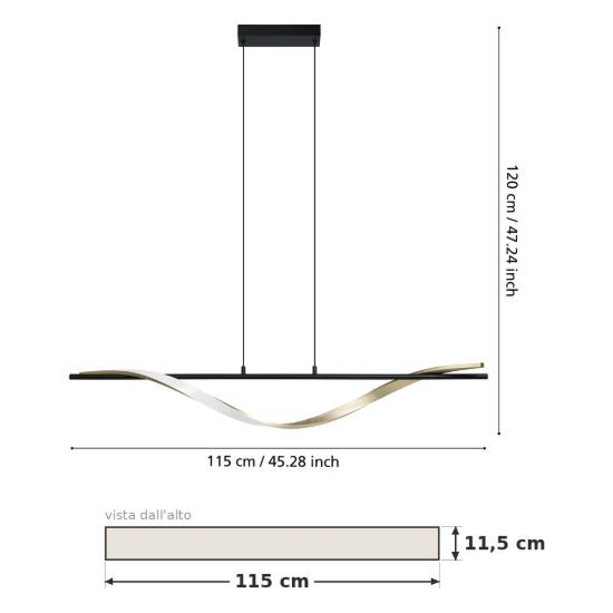 Eglo conaprato lampadario led 20w cct 2700k 6500k 115cm per sala da pranzo moderno nero e ottone spazzolato