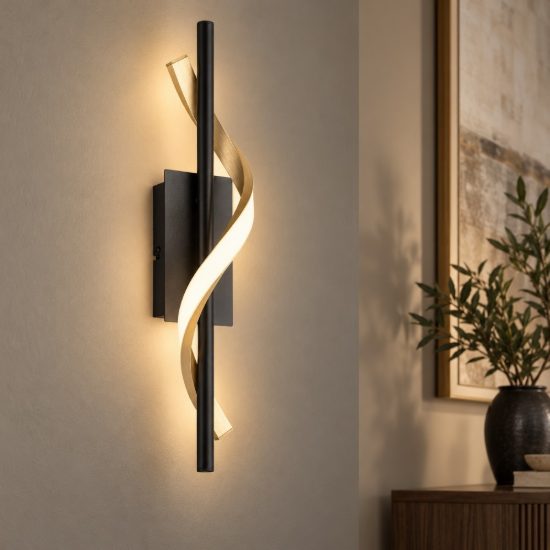 Eglo conaprato applique led 8,8w cct 2700k 6500k 46,5cm moderna spirale nero e ottone spazzolato