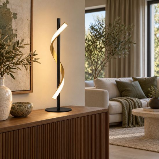 Eglo conaprato lampada da tavolo led 8,8w cct 2700k 6500k 46,5cm moderna spirale nero e ottone spazzolato