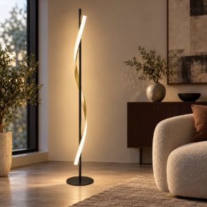 Eglo conaprato piantana led 20w cct 2700k 6500k 150cm moderna spirale nero e ottone spazzolato