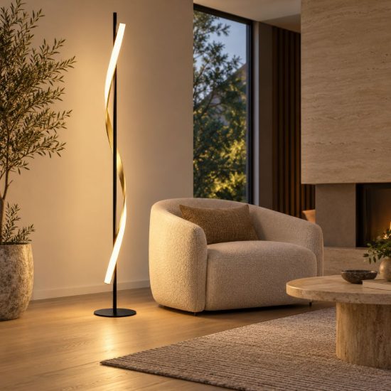Eglo conaprato piantana led 20w cct 2700k 6500k 150cm moderna spirale nero e ottone spazzolato