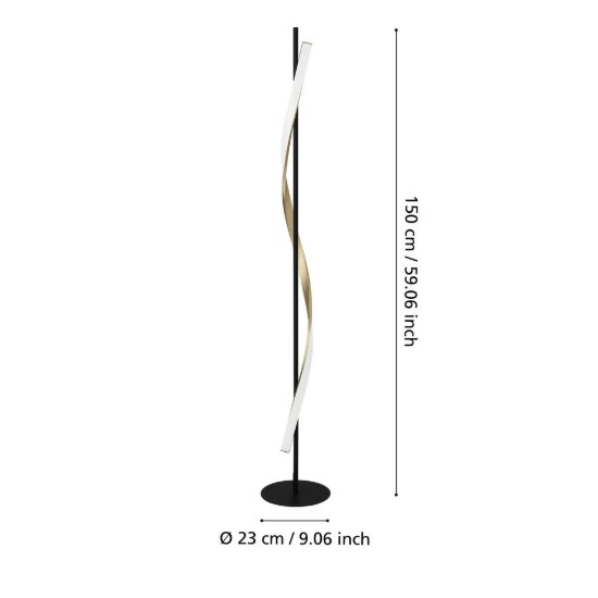 Eglo conaprato piantana led 20w cct 2700k 6500k 150cm moderna spirale nero e ottone spazzolato