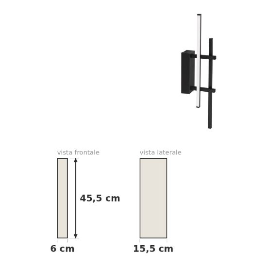 Eglo trepiliano applique led 12w 3000k 45,5cm moderna lineare nera