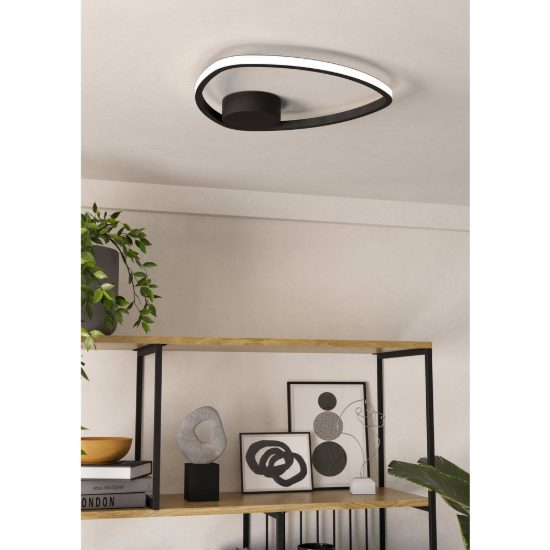 Eglo moschella plafoniera led 9,7w cct 2700k 6500k 37,5cm per soggiorno moderna nera