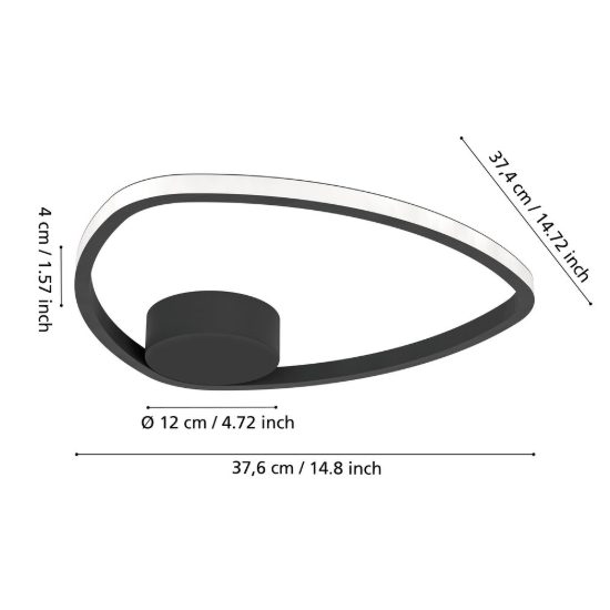 Eglo moschella plafoniera led 9,7w cct 2700k 6500k 37,5cm per soggiorno moderna nera