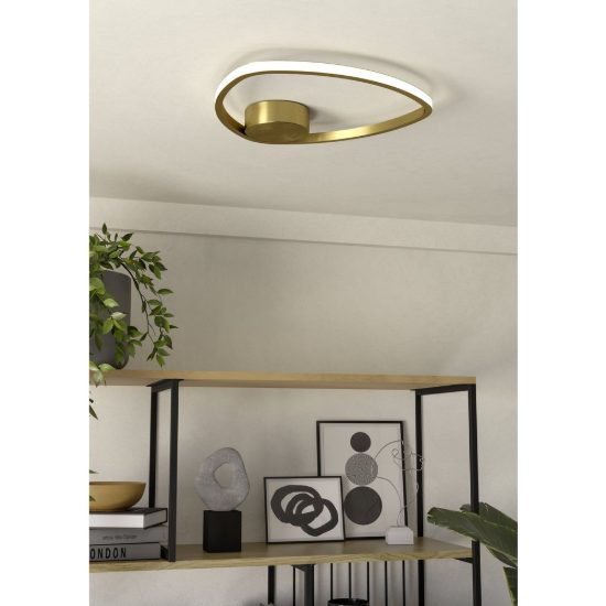 Eglo moschella plafoniera led 9,7w cct 2700k 6500k 37,5cm per soggiorno moderna ottone spazzolato
