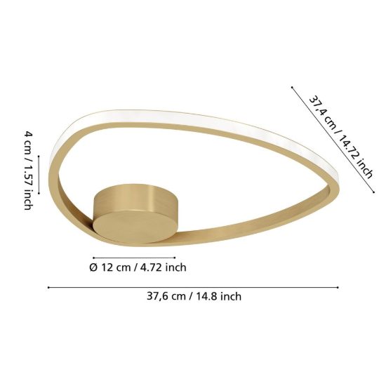 Eglo moschella plafoniera led 9,7w cct 2700k 6500k 37,5cm per soggiorno moderna ottone spazzolato