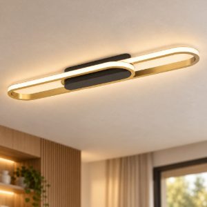Eglo conivarena plafoniera led 20w cct 2700k 6500k 69cm moderna lineare nero e ottone