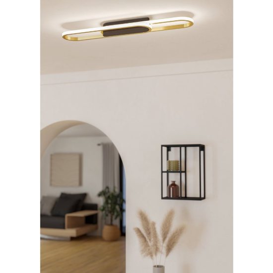 Eglo conivarena plafoniera led 20w cct 2700k 6500k 69cm moderna lineare nero e ottone
