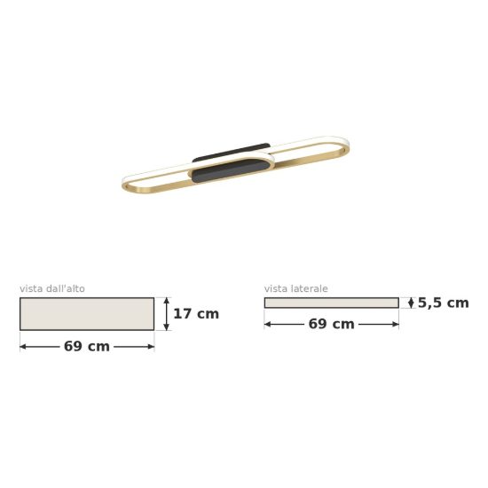 Eglo conivarena plafoniera led 20w cct 2700k 6500k 69cm moderna lineare nero e ottone