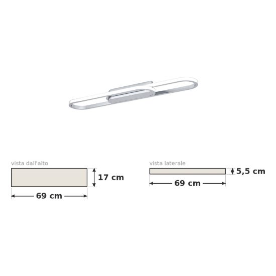 Eglo conivarena plafoniera led 20w cct 2700k 6500k 69cm moderna lineare cromo