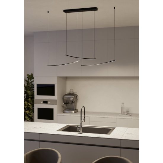 Eglo villeggi lampadario led 22w cct 2700k 6500k 122cm per cucina moderno lineare nero
