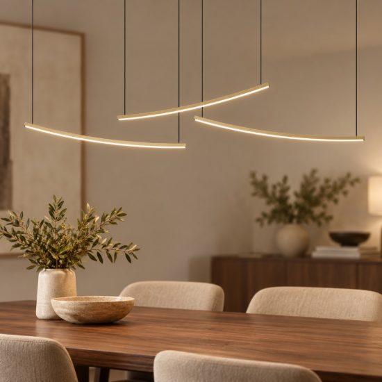 Eglo villeggi lampadario led 22w cct 2700k 6500k 122cm per cucina moderno lineare ottone opaco
