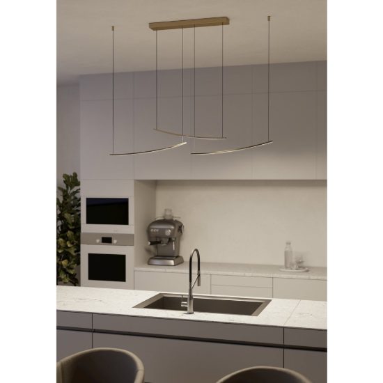 Eglo villeggi lampadario led 22w cct 2700k 6500k 122cm per cucina moderno lineare ottone opaco