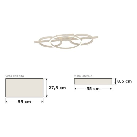 Eglo planillo plafoniera led 21w cct 2700k 6500k 55cm moderna tre anelli sabbia