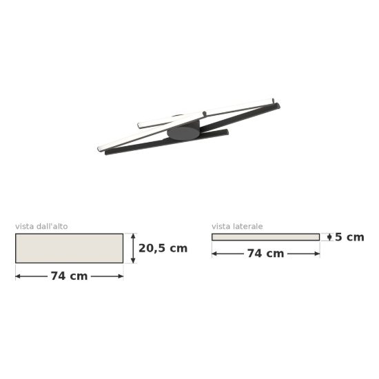 Eglo pradilla plafoniera led 21w cct 2700k 6500k 74cm moderna lineare nera