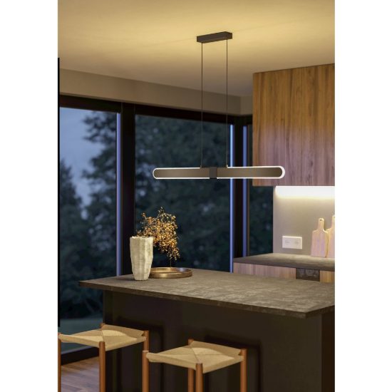 Eglo concesio lampadario led 19w cct 2700k 6500k 103,5cm per cucina moderno lineare bronzo e nero