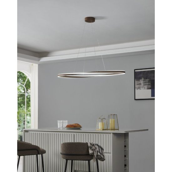 Eglo camerota lampadario per cucina led 45w cct 2700k 6500k 111cm con telecomando moderno ovale bronzo scuro