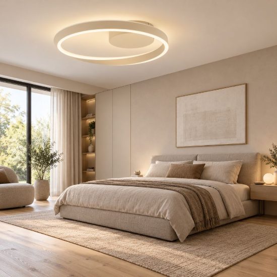 Eglo camerota plafoniera led 30w cct 2700k 6500k 41cm con telecomando per camera da letto moderna sabbia