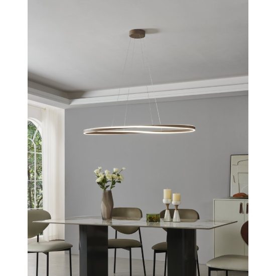 Eglo camerota lampadario per cucina led 45w cct 2700k 6500k 111cm con telecomando moderno ovale sabbia