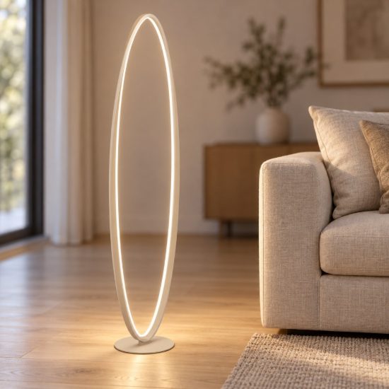 Eglo camerota piantana led 45w cct 2700k 6500k 142,5cm dimmerabile moderna ovale sabbia