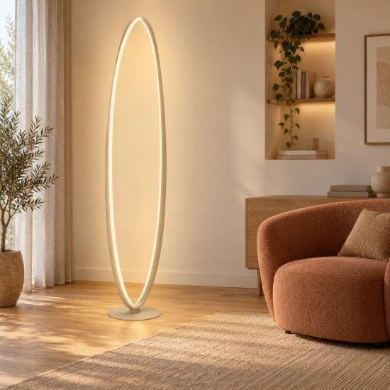 Eglo camerota piantana led 45w cct 2700k 6500k 142,5cm dimmerabile moderna ovale sabbia
