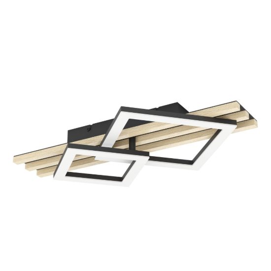 Eglo cembrano plafoniera led 15w 3000k 50cm per soggiorno moderna rettangolare nero e naturale