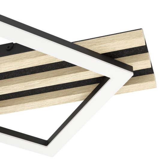 Eglo cembrano plafoniera led 15w 3000k 50cm per soggiorno moderna rettangolare nero e naturale