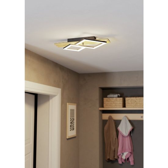 Eglo cembrano plafoniera led 15w 3000k 50cm per soggiorno moderna rettangolare nero e naturale