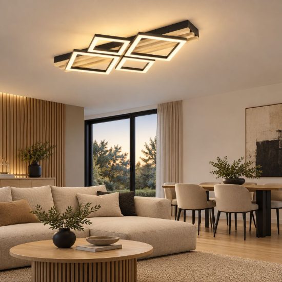 Eglo cembrano plafoniera led 30w 3000k 72cm per soggiorno moderna rettangolare nero e naturale