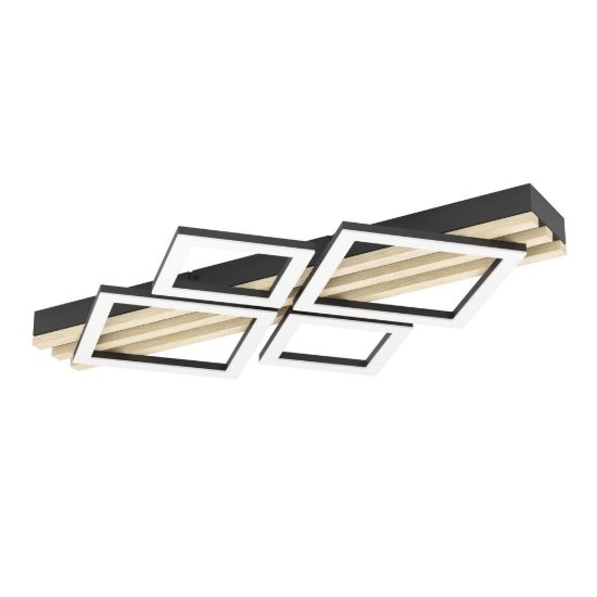 Eglo cembrano plafoniera led 30w 3000k 72cm per soggiorno moderna rettangolare nero e naturale