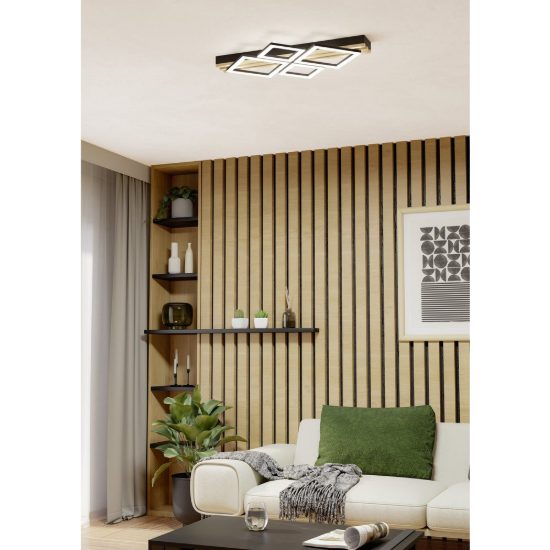 Eglo cembrano plafoniera led 30w 3000k 72cm per soggiorno moderna rettangolare nero e naturale