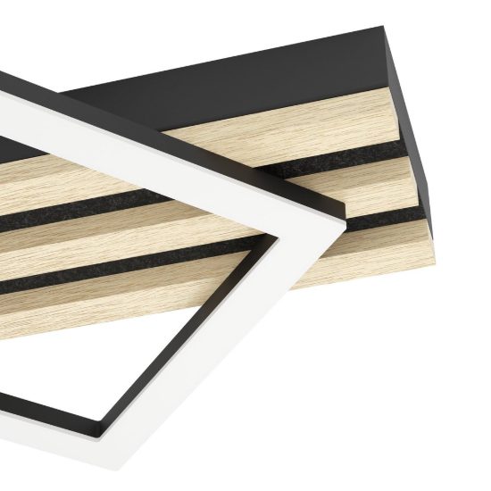 Eglo cembrano plafoniera led 30w 3000k 72cm per soggiorno moderna rettangolare nero e naturale