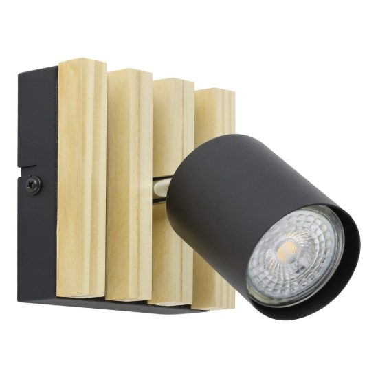 Eglo cembrano applique con faretto gu10 orientabile 10,5cm per camera da letto moderna nero e naturale