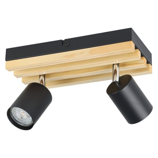 Eglo cembrano plafoniera con 2 faretti gu10 orientabili 25cm per cucina moderna rettangolare nero e naturale