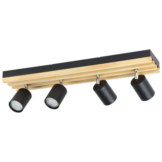 Eglo cembrano plafoniera con 4 faretti gu10 orientabili 55cm per corridoio moderna lineare nero e naturale