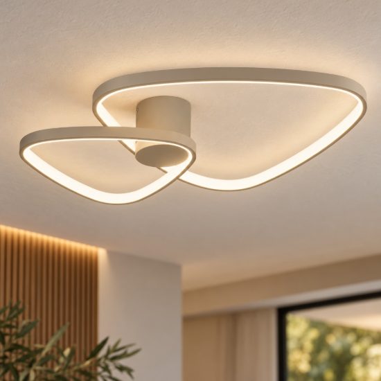 Eglo leporano plafoniera led 34w cct 2700k 6500k 60cm moderna triangolare sabbia