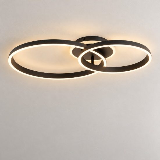 Eglo girifalco plafoniera led 30w cct 2700k 6500k 67cm per soggiorno moderna due anelli nera