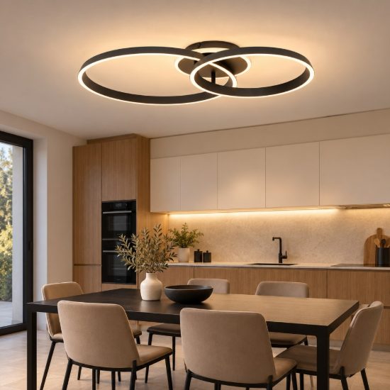 Eglo girifalco plafoniera led 30w cct 2700k 6500k 67cm per soggiorno moderna due anelli nera