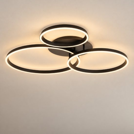 Eglo girifalco plafoniera led 40w cct 2700k 6500k 96cm per soggiorno moderna tre anelli nera