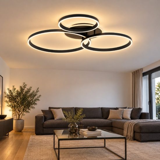 Eglo girifalco plafoniera led 40w cct 2700k 6500k 96cm per soggiorno moderna tre anelli nera